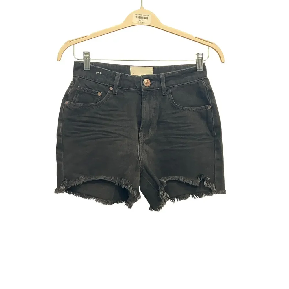 One Teaspoon Sz 26 Bonitas Black Cut Off Raw Hem High Rise Denim Jean Shorts